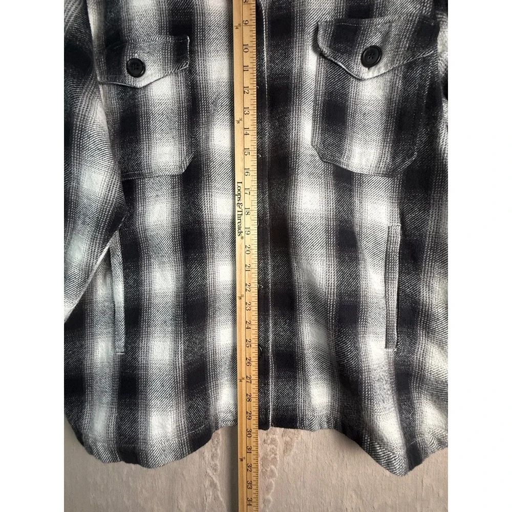 Lucky Brand Plaid Shirt Jacket Mens XL Black White Cotton Flannel Shacket Coat